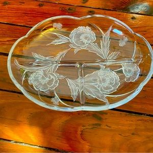 Mikasa Crystal Frosted Etched Poppy Flower Divided 3-part Relish Tray